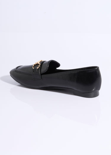 Mocassins chic bout carré, patte métal Noir