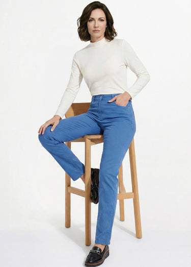 Pantalon droit 5 poches coton stretch Bleu