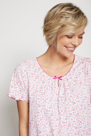 Chemise de nuit mi-longue manches courtes Rose/Peche