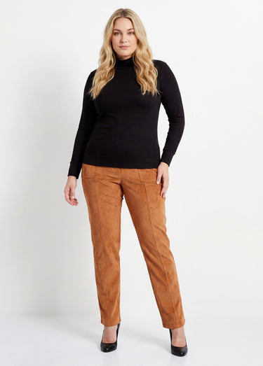 Pantalon droit taille élastiquée velours milleraies Caramel