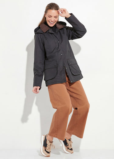 Veste déperlante courte avec col velours Noir/Chocolat