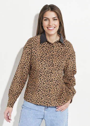 Chemisier velours léopard et col simili Leopard