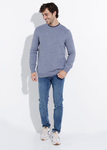 Pull chaud col rond en laine majoritaire Indigo