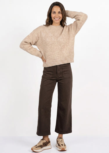 Jean wide taille haute, poches plaquées Chocolat