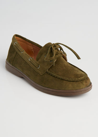Mocassins suédine à lacets style bateaux Kaki