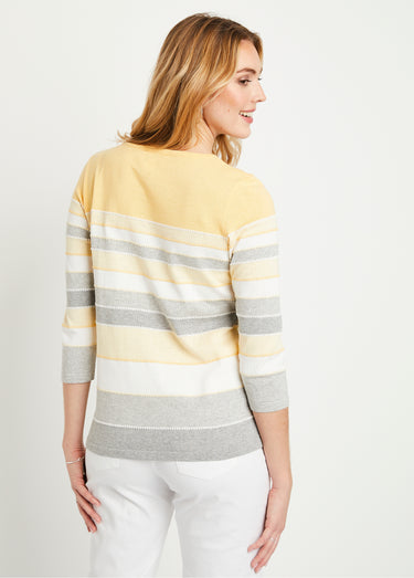 Pull maille jacquard fantaisie Raye Jaune