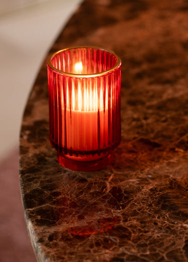 Bougie déco contenant verre coloré Rouge/Rose