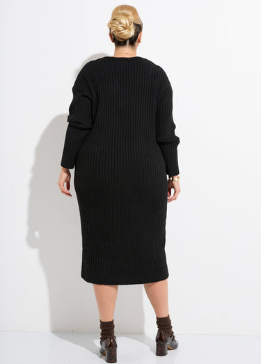Robe pull longue chaude mailles plates Noir