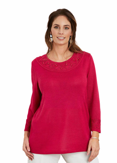 Pull maille brillante détails ajourés Grenadine