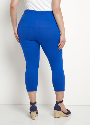 Legging court taille élastiquée extensible Uni Bleu