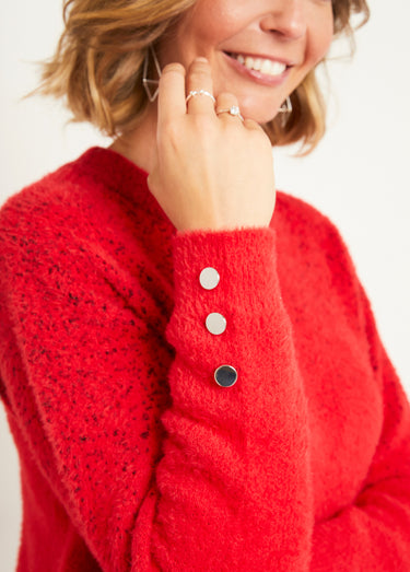 Robe pull courte brillante maille poilue Rouge