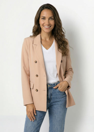 Veste blazer longue, double boutonnage Beige Rose