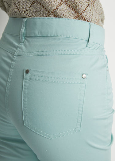 Pantalon droit coton stretch 5 poches Vert d'eau