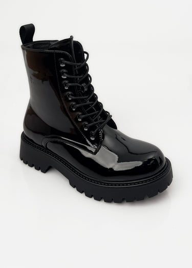 Bottines vernies style Combat boots Noir