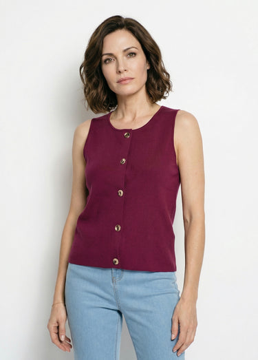 Gilet sans manches boutons dorés Prune