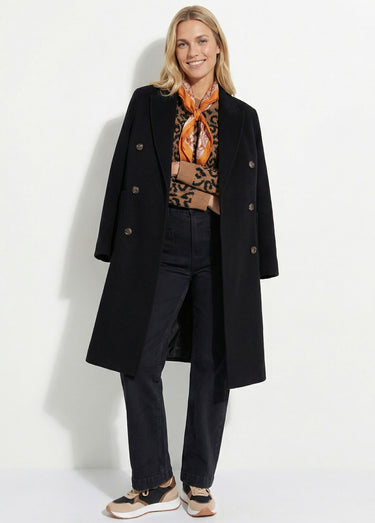 Manteau long drap de laine col tailleur Noir