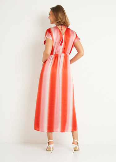 Robe longue à rayures taille à nouer Imprime Corail