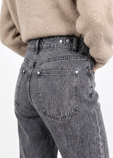 Jean droit, taille ajustable par pressions Gris moyen