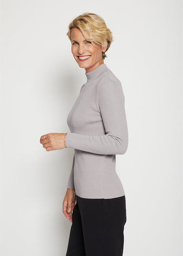 Pull col montant avec laine mérinos Gris Chine
