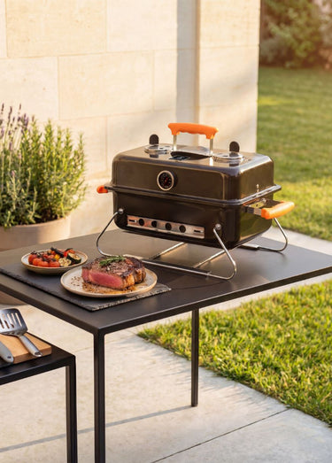 Grill portable avec pieds pliables Noir