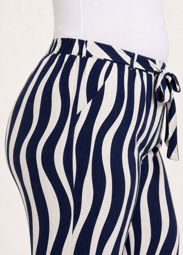 Pantalon large élastiqué, imprimé vagues Marine/Ecru