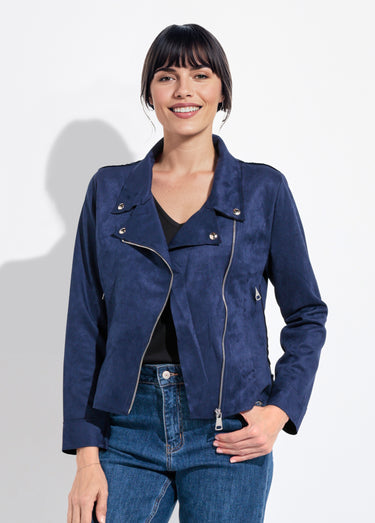 Veste zippée style motard en suédine Marine