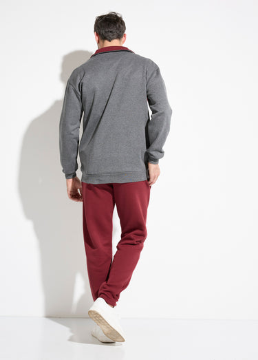 Veste de détente zippée molleton coton bicolore Anthracite/Bordeaux