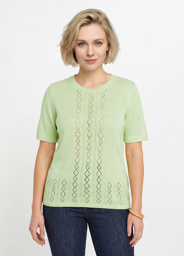 Pull ajouré perlé manches courtes Vert