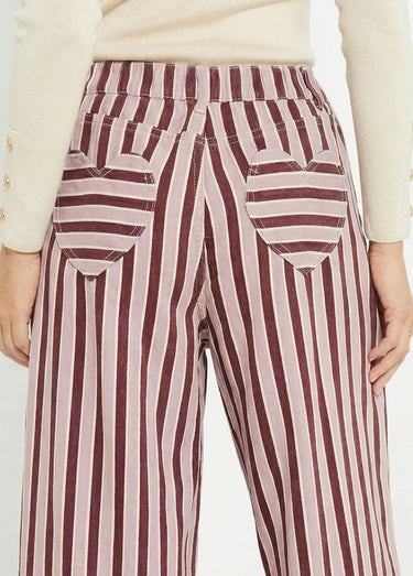 Pantalon très large, denim rayé fantaisie Bordeaux/Rose