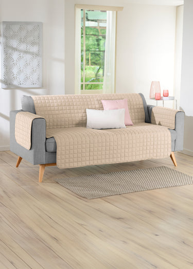 Protège-salon antiglisse microfibre matelassé Ecru