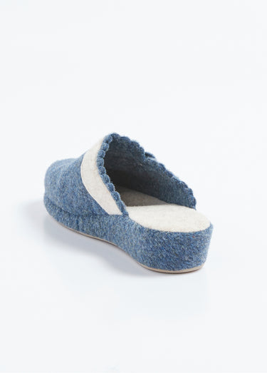 Chaussons mules en feutre, détail fleur Marine
