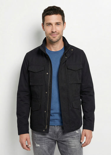 Veste casual multipoches col montant Noir