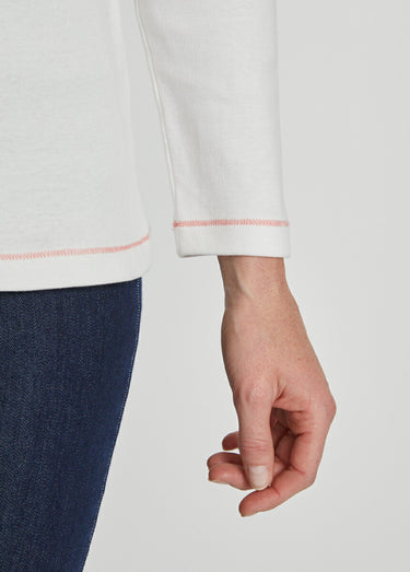 T-shirt court col rond motif brillant Ecru