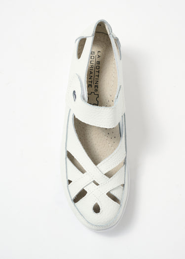 Sandales en cuir ajouré avec scratch Blanc