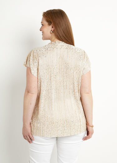 T-shirt long imprimé doré manches courtes Beige