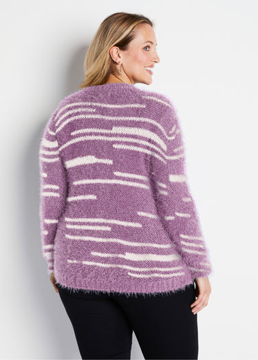 Pull maille douce effet poilu Parme/Ecru