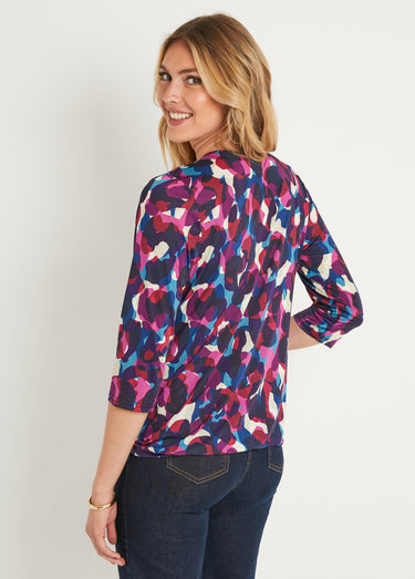 T-shirt blousant cache-coeur manches 3/4 Rose / Bleu