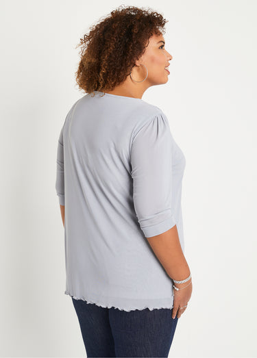 T-shirt long ample résille brodée Argent
