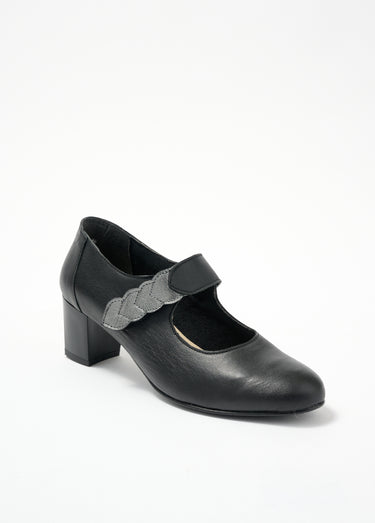 Escarpins à talon largeur confort scratchés cuir Noir