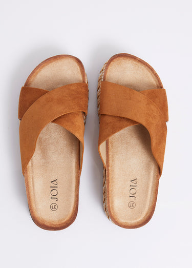 Mules brides croisées semelle plateforme Camel