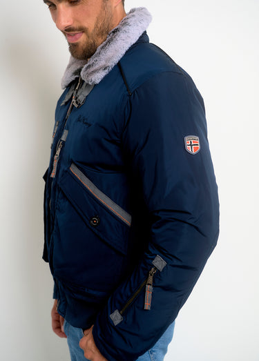Veste style aviateur col montant fourré Bleu