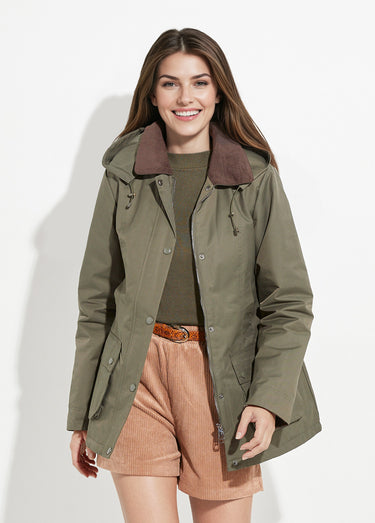 Veste déperlante courte avec col velours Kaki/Chocolat
