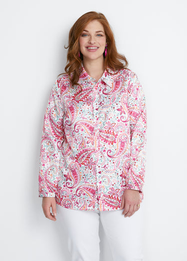 Chemisier long droit boutonné en satin Imp Rose