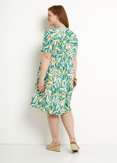 Robe col V boutonnée imprimée manches courtes Vert/Blanc