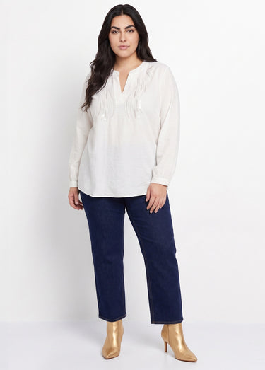 Tunique manches longues encolure sequins Blanc