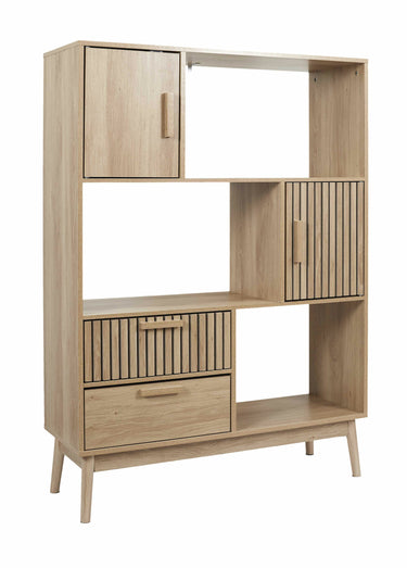 Bibliothèque en bois lisse et claustra Marron