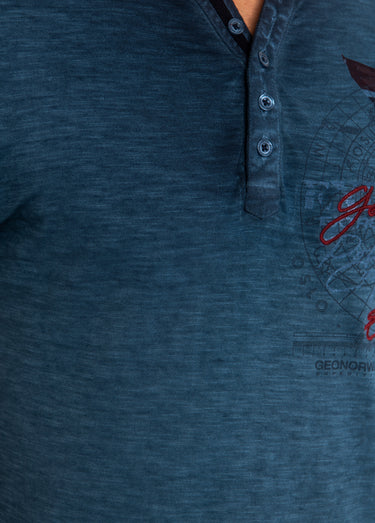T-shirt col tunisien chiné avec motif Marine