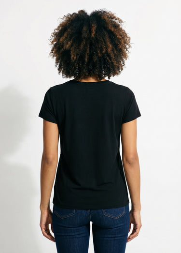 Top long manches courtes broderies col rond Noir