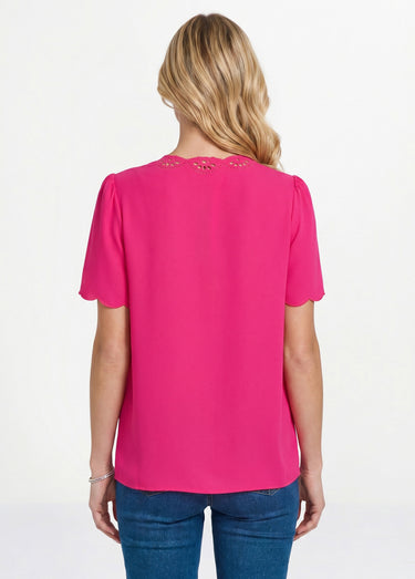 Tunique longue brodée manches courtes unie Fuchsia