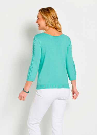 Pull doux uni col rond maille fantaisie Aqua